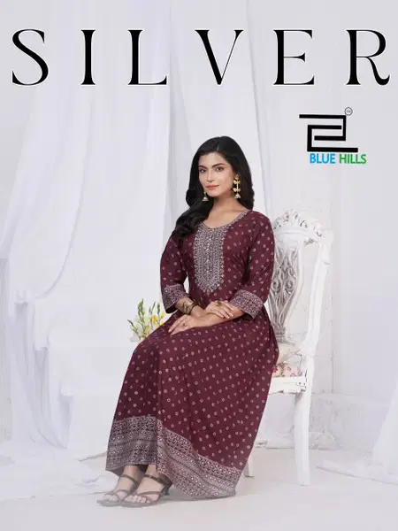 Silver By Blue Hills Rayon Ladies Anarkali Kurtis Wholesale Market In Surat
